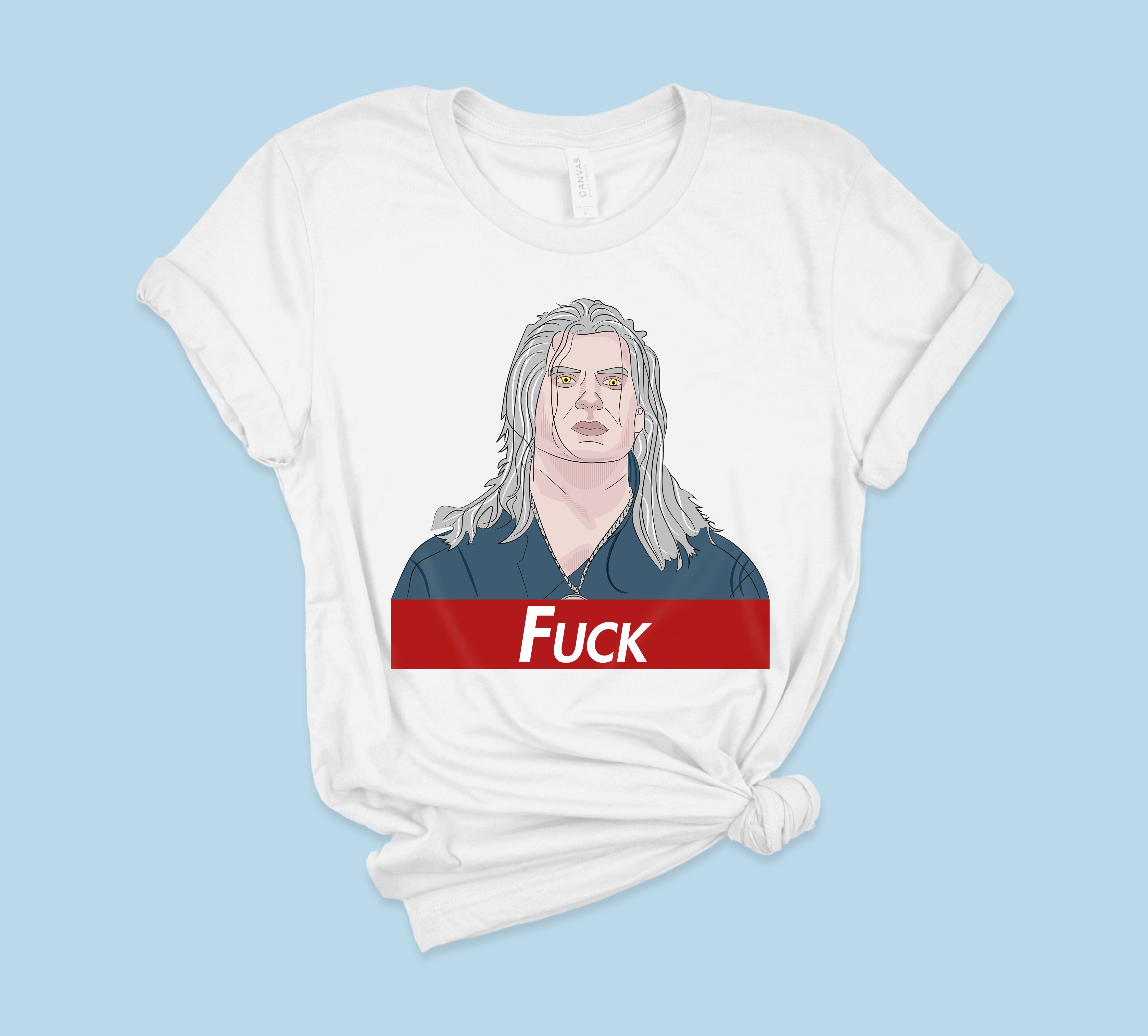 White shirt with geralt rivia the witcher with the supreme logo - HighCiti