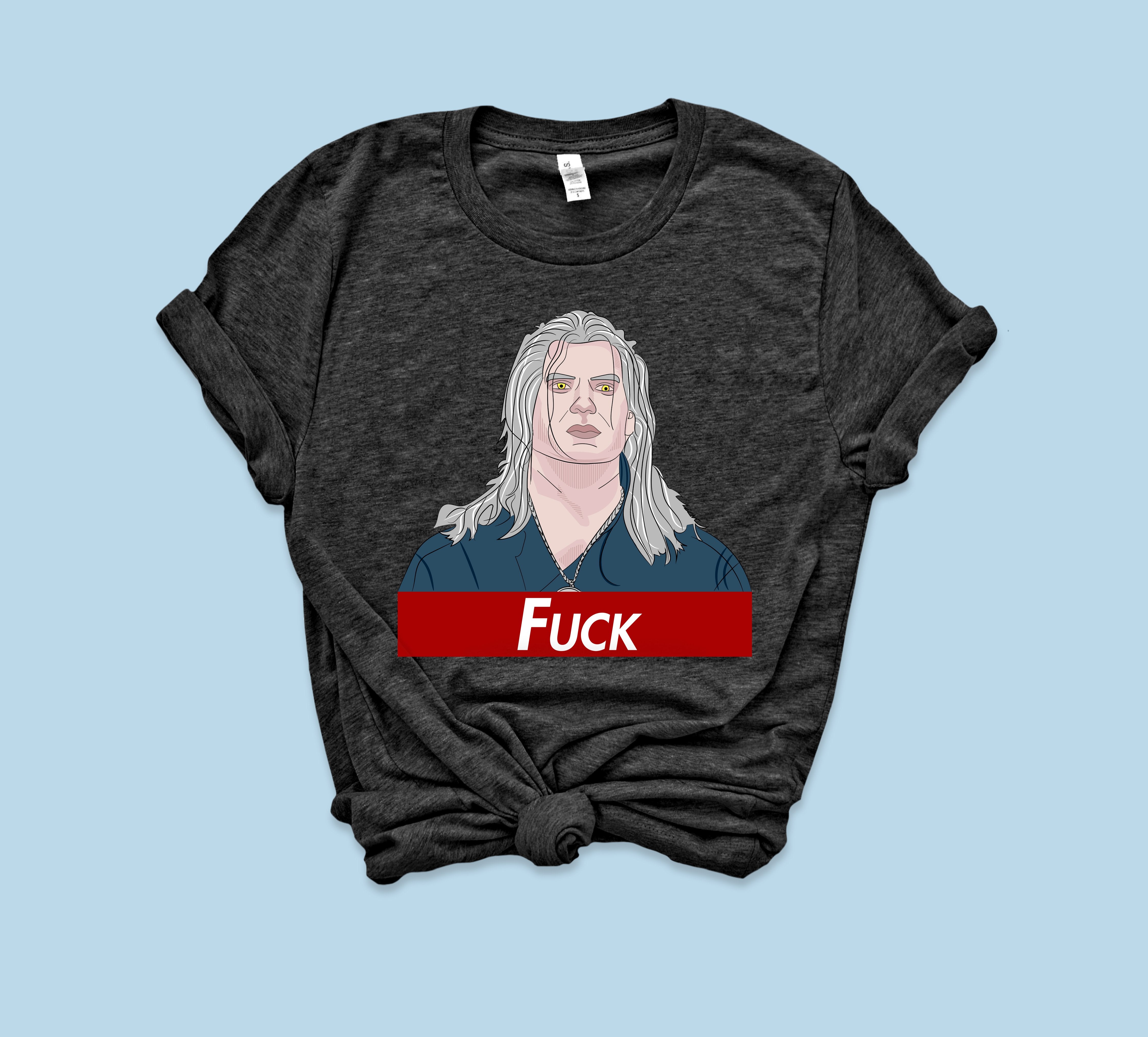 Heather black shirt with geralt rivia the witcher with the supreme logo - HighCiti