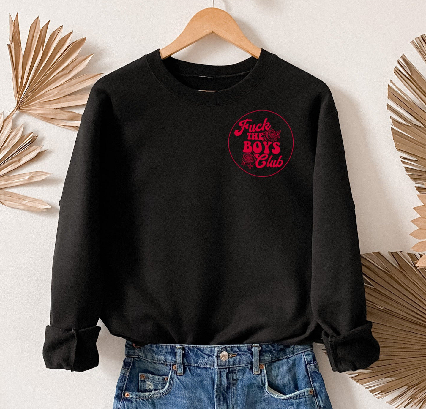 black sweater that says fuck the boys club - HighCiti