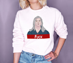 White sweatshirt with geralt rivia the witcher with the supreme logo - HighCiti