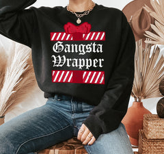 black sweater with a present that says gangsta wrapper - HighCiti
