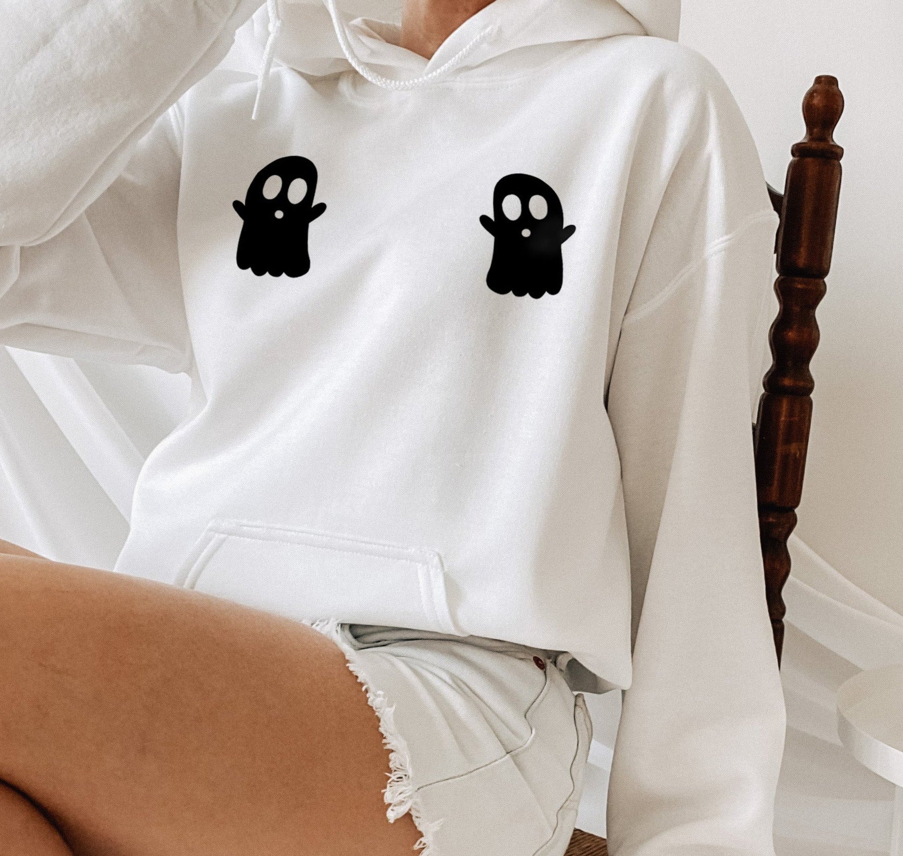 white hoodie with two ghost on the boobs - HighCiti