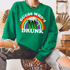 green sweatshirt with a rainbow green beer that says guess who's drunk - HighCiti