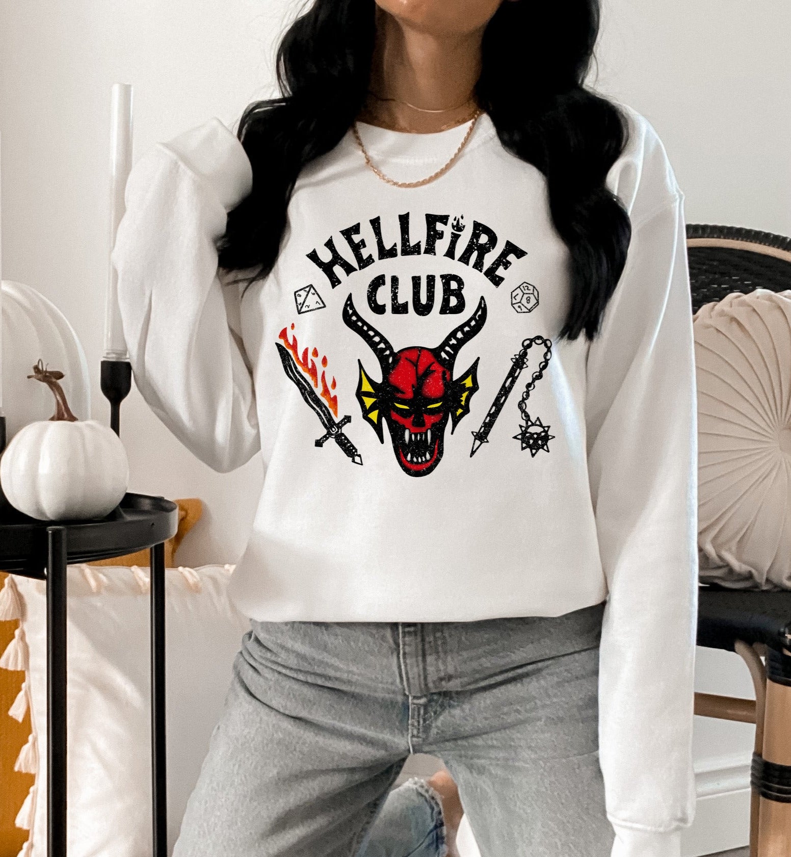 White sweater that says hellfire club - HighCiti