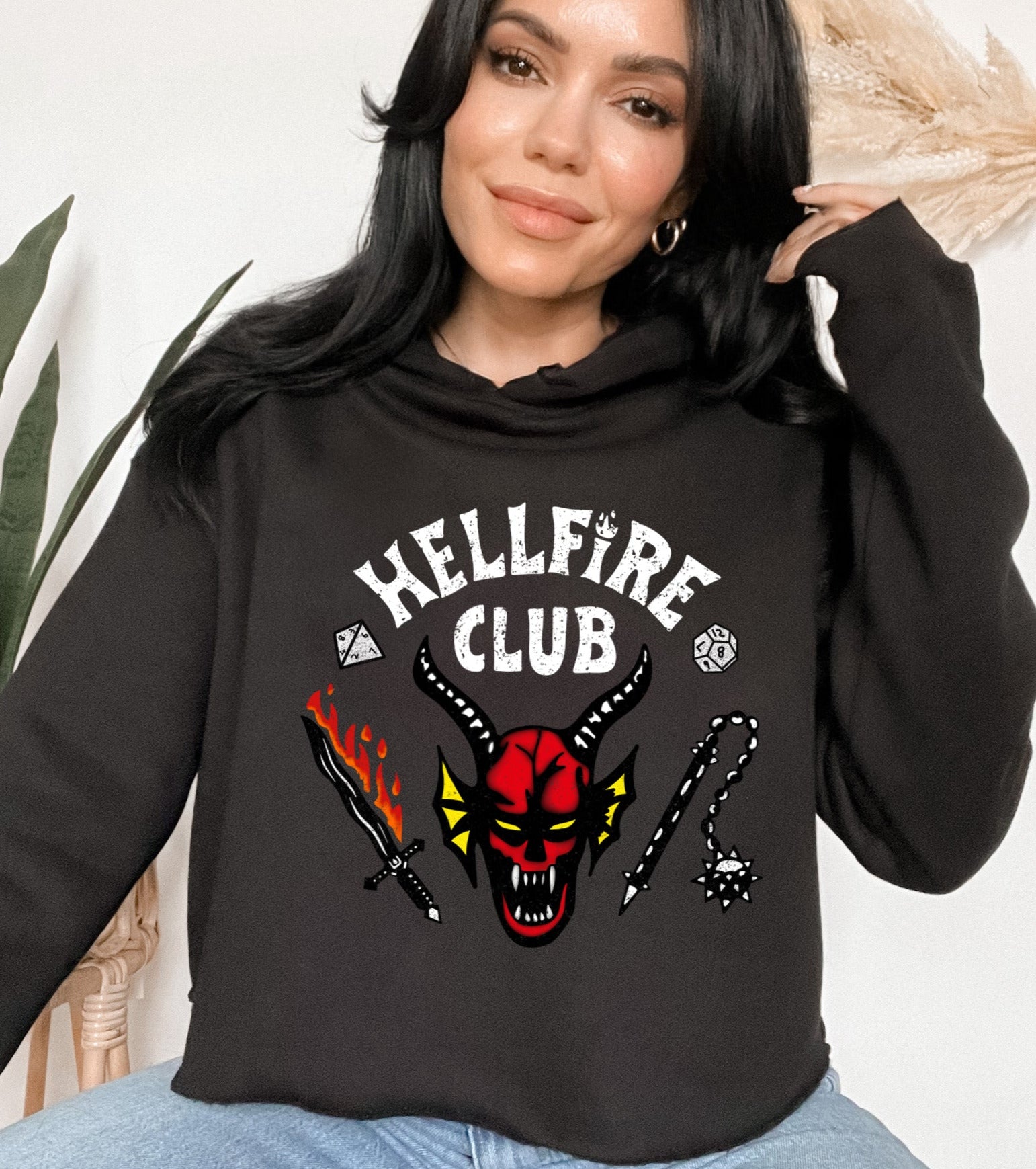 black crop hoodie that says hellfire club - HighCiti