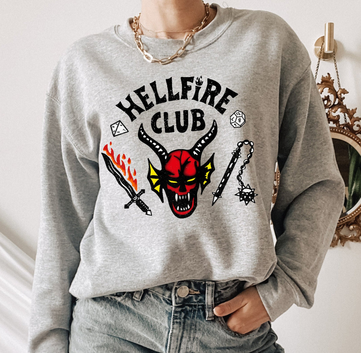 Grey sweater that says hellfire club - HighCiti
