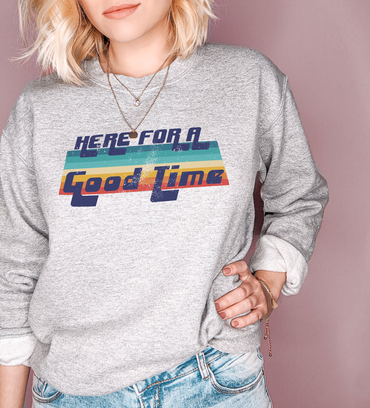 Retro grey sweatshirt that says here for a good time - HighCiti