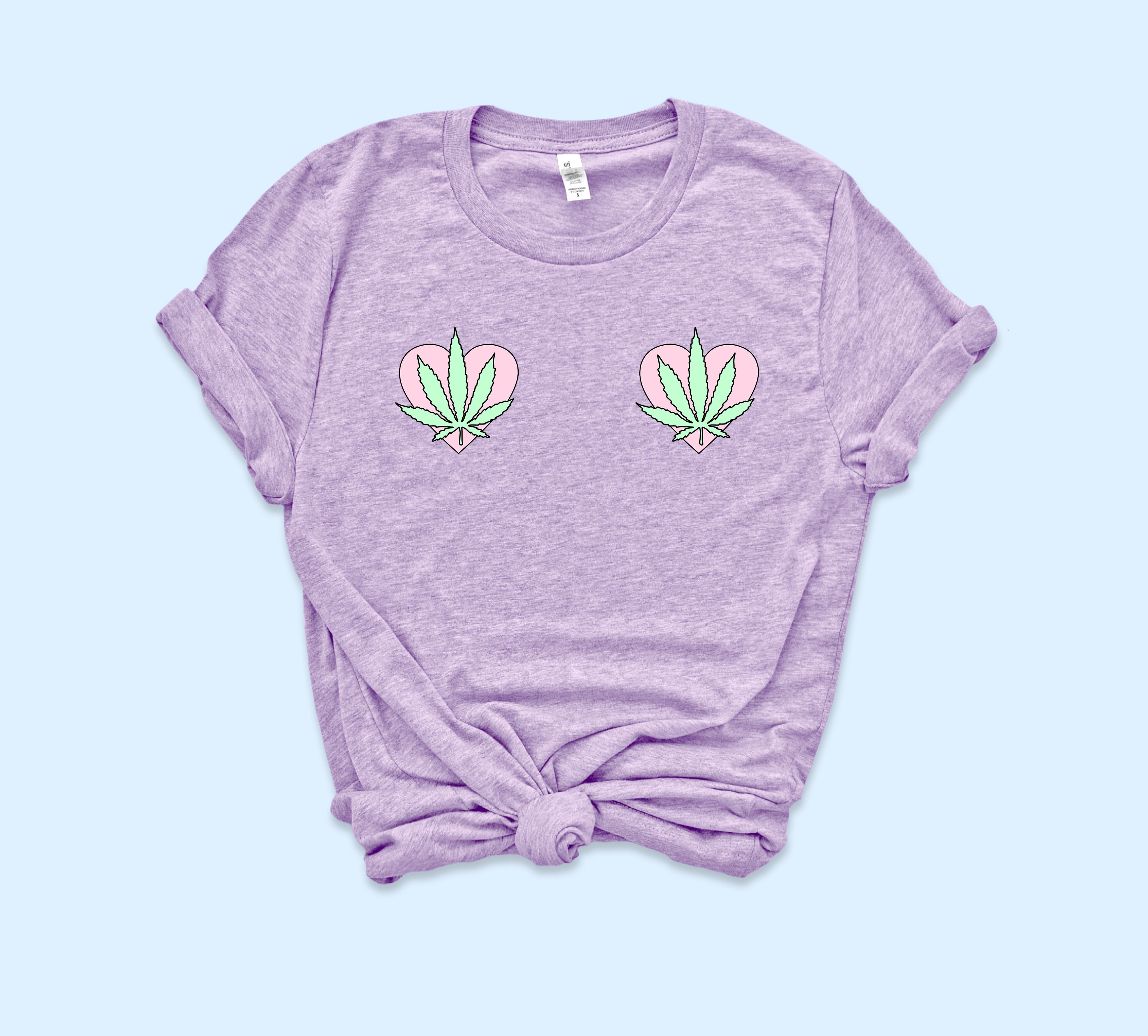 Heather lilac shirt with weed leaf and heart placed on boobs - HighCiti