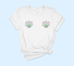 White shirt with weed leaf and heart placed on boobs - HighCiti