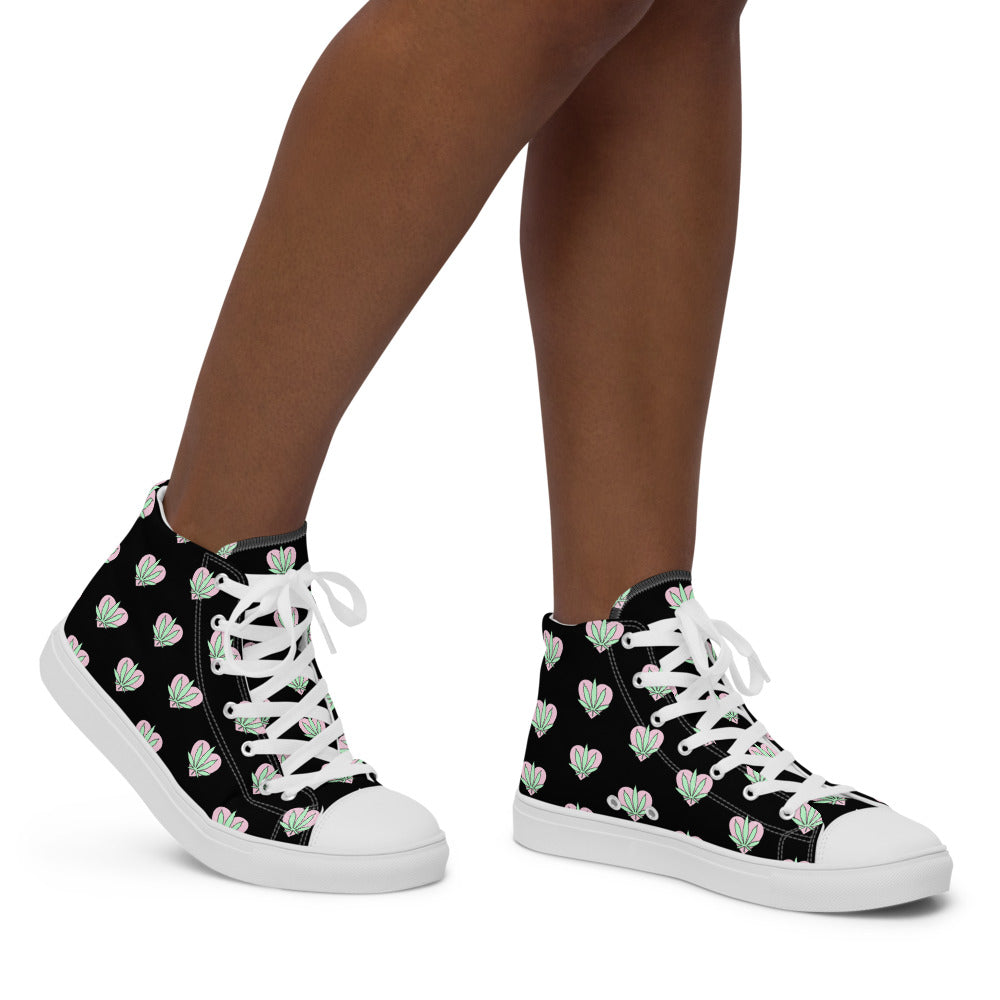 Black weed leaf women's high top shoes - HighCiti