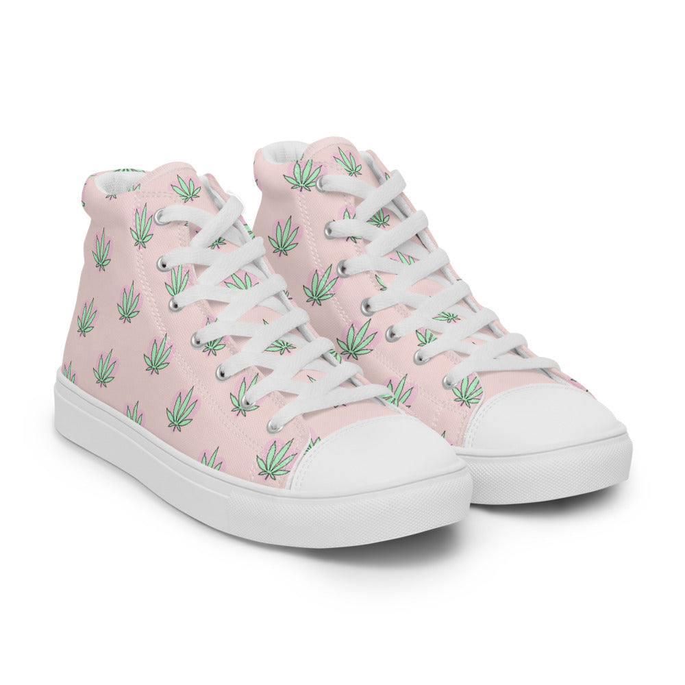 Pink weed leaf women's high top shoes - HighCiti
