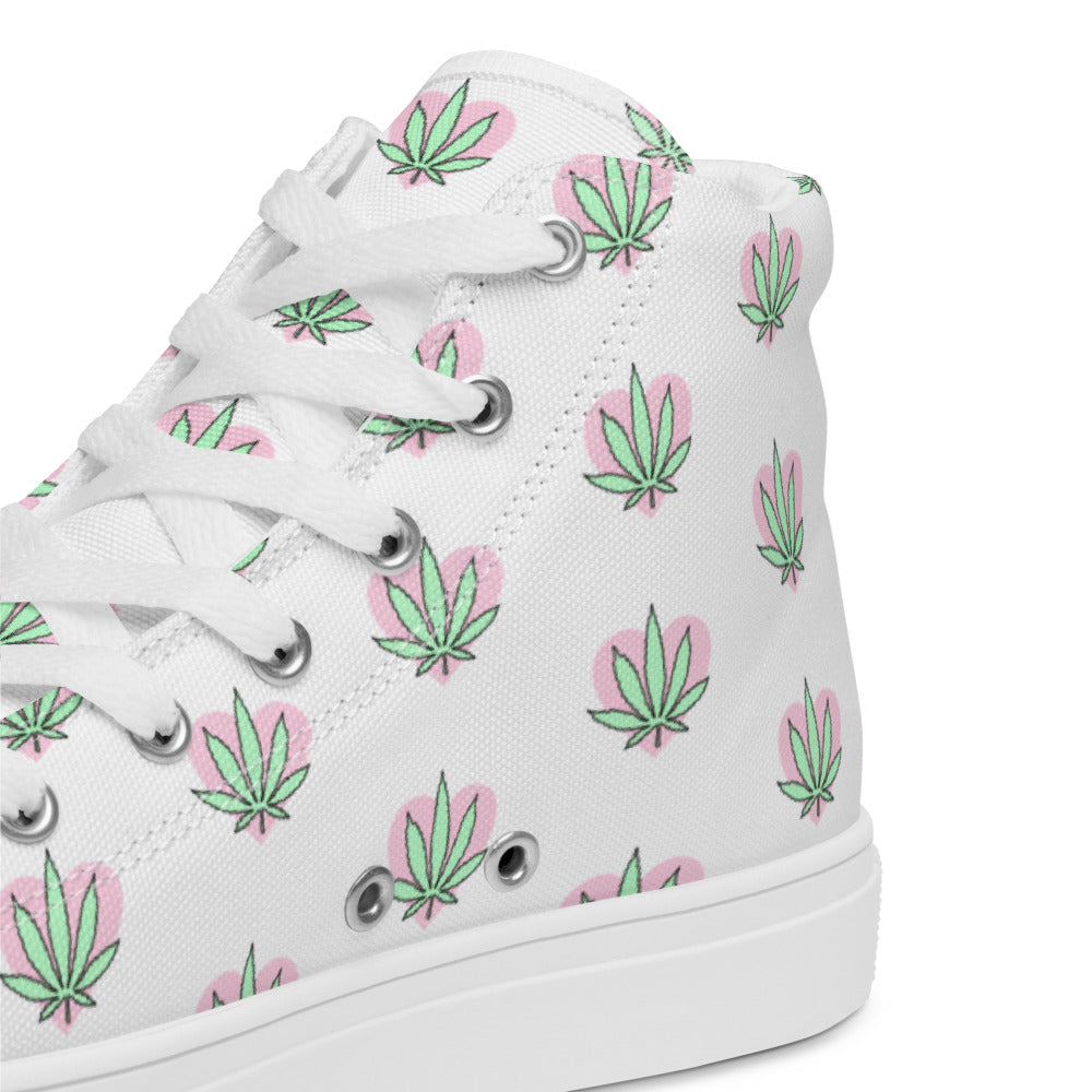 White weed leaf women's high top shoes - HighCiti
