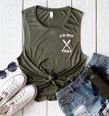 Military muscle tank with cross joints saying I'd hit that - HighCiti