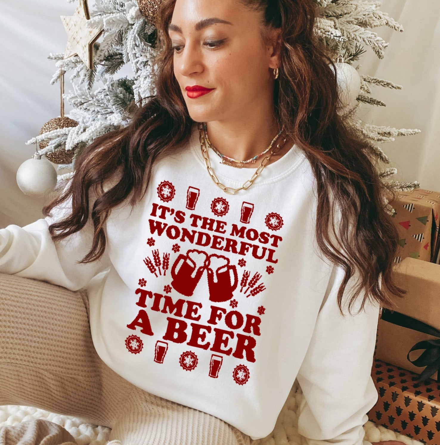 white sweatshirt saying it's the most wondeful time for a beer - HighCiti
