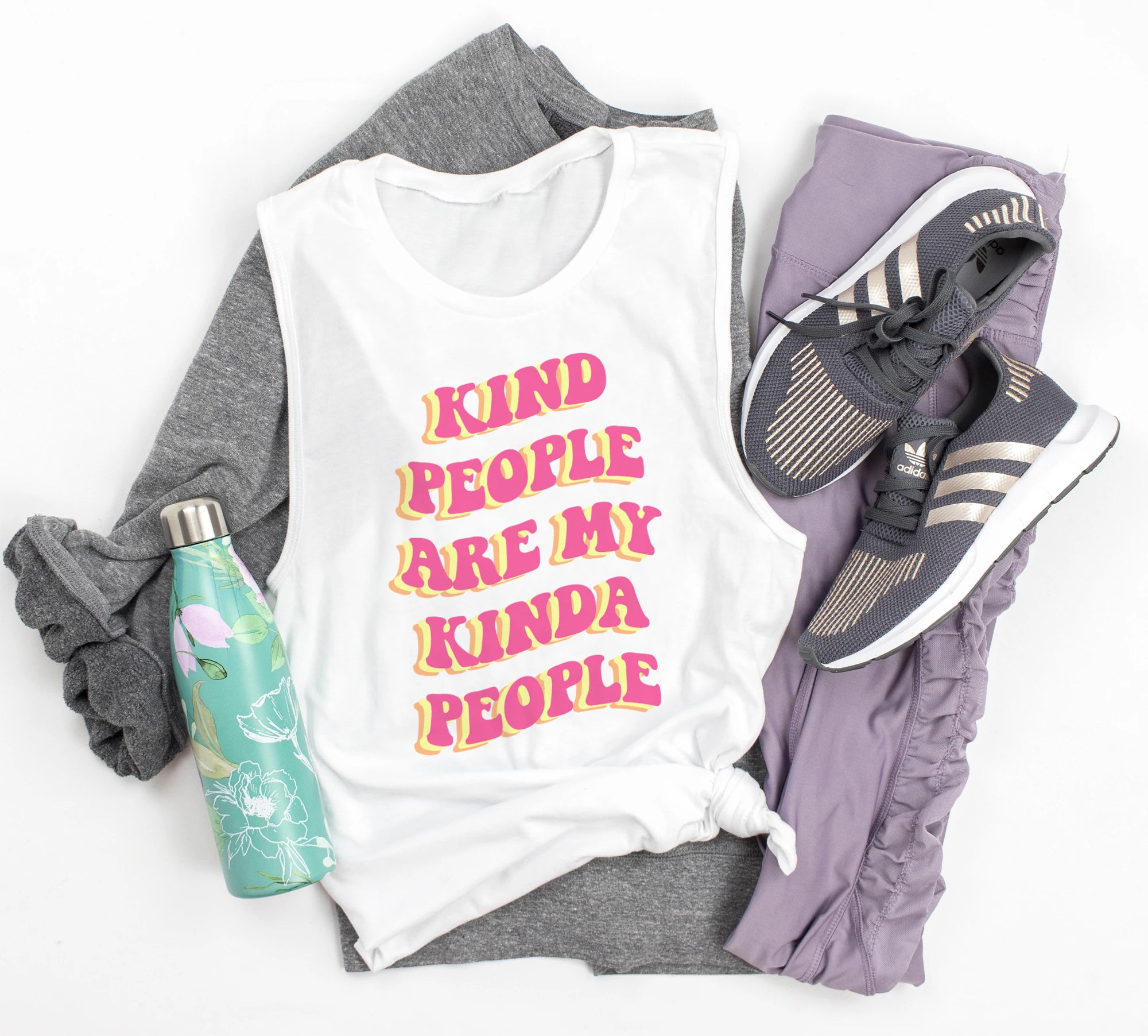 White muscle tank that says kind people are my kinda people - HighCiti