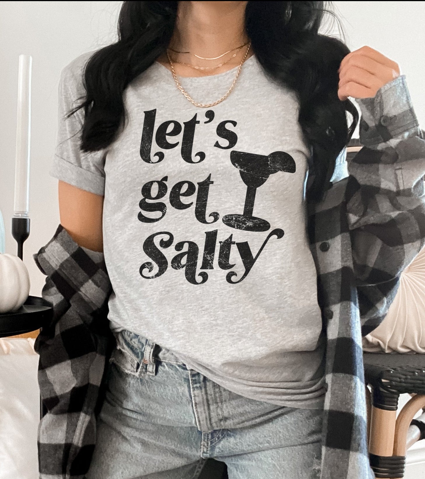 Heather grey shirt with a margarita that says let's get salty - HighCiti
