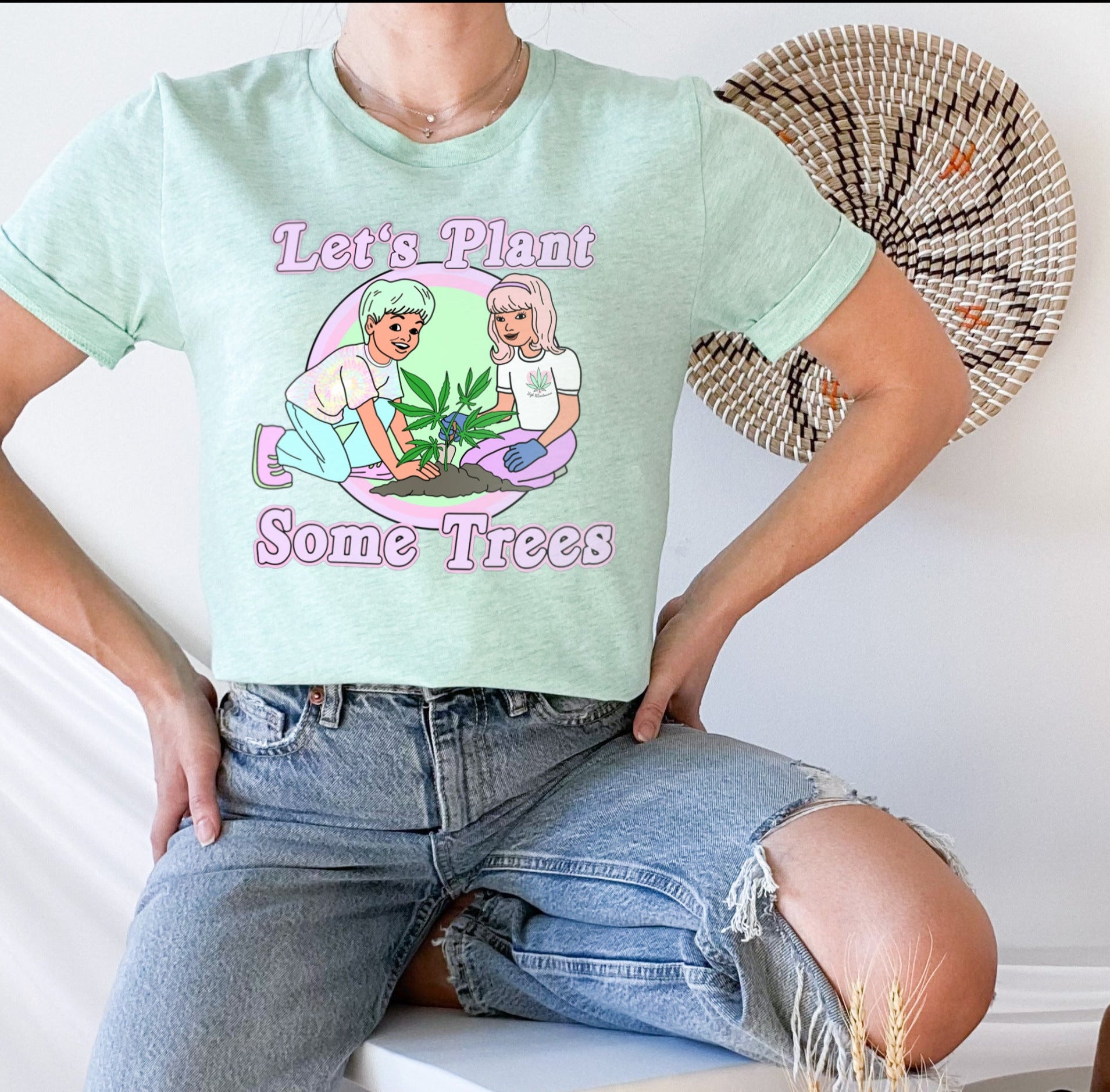 mint shirt saying let's plant some trees - HighCiti