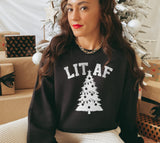 black sweatshirt with a christmas tree that says lit af - HighCiti