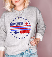 Grey sweatshirt with maverick and goose top gun graphic - HighCiti