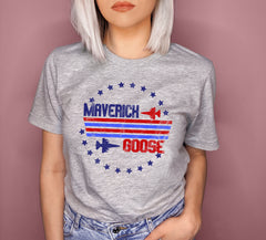 Grey shirt with maverick and goose top gun graphic - HighCiti