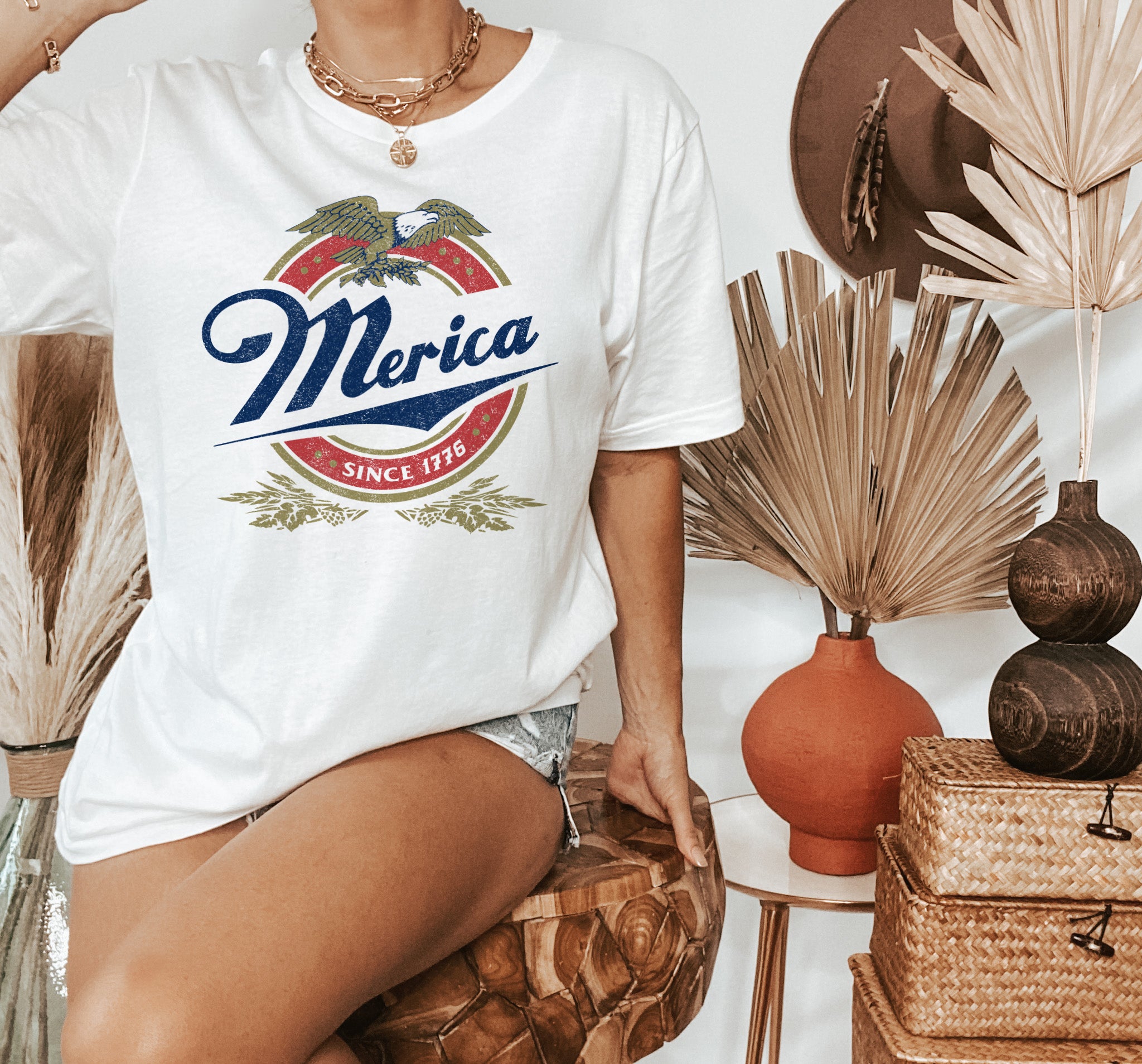 ShopHighCiti Merica Since 1776 Shirt - Miller Lite Beer Shirt - 4th of July T-Shirt - HighCiti M / White