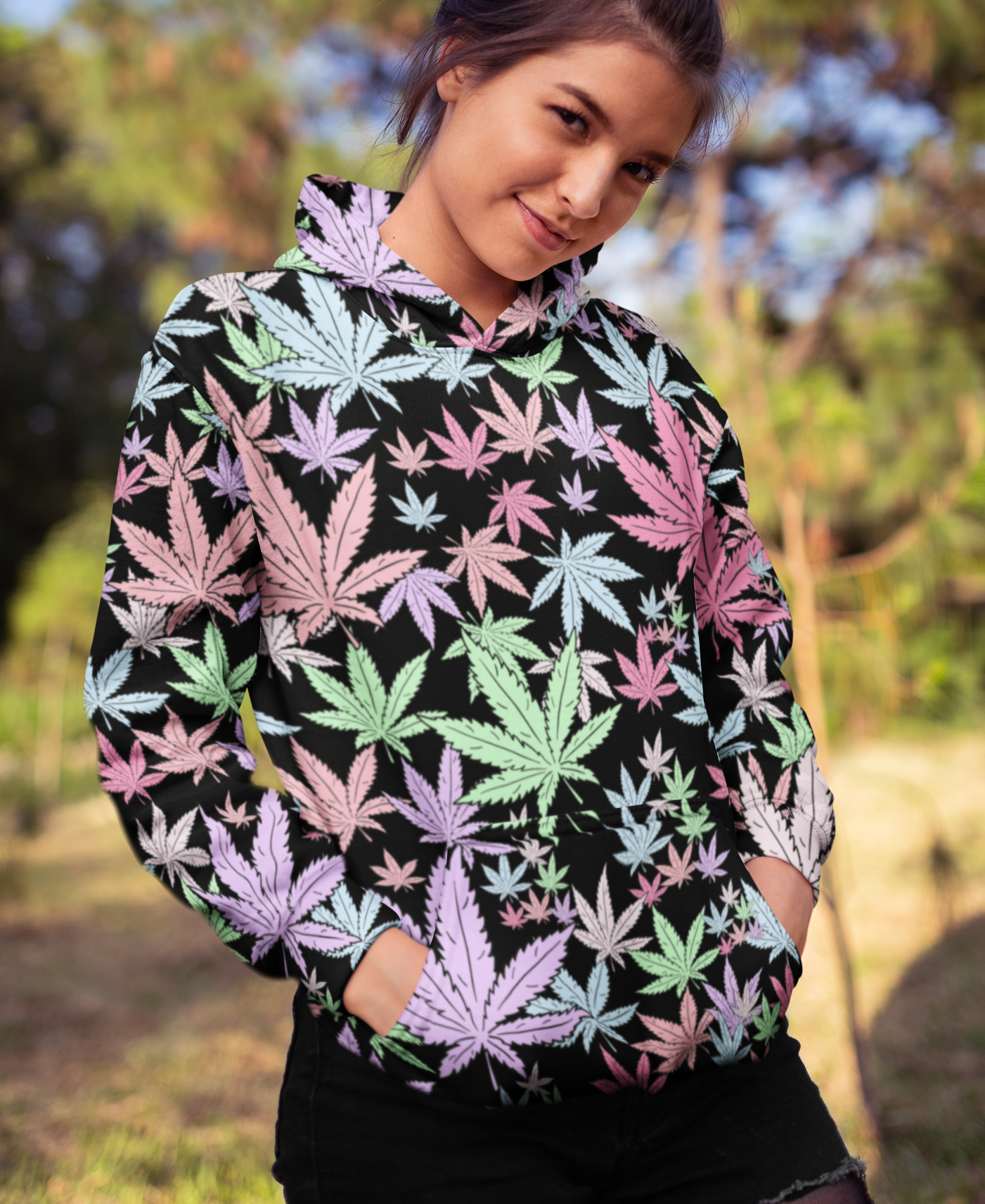 Black hoodie with weed leaves all over it - HighCiti