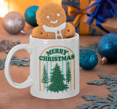 white mug with a christmas tree saying merry christmas - HighCiti