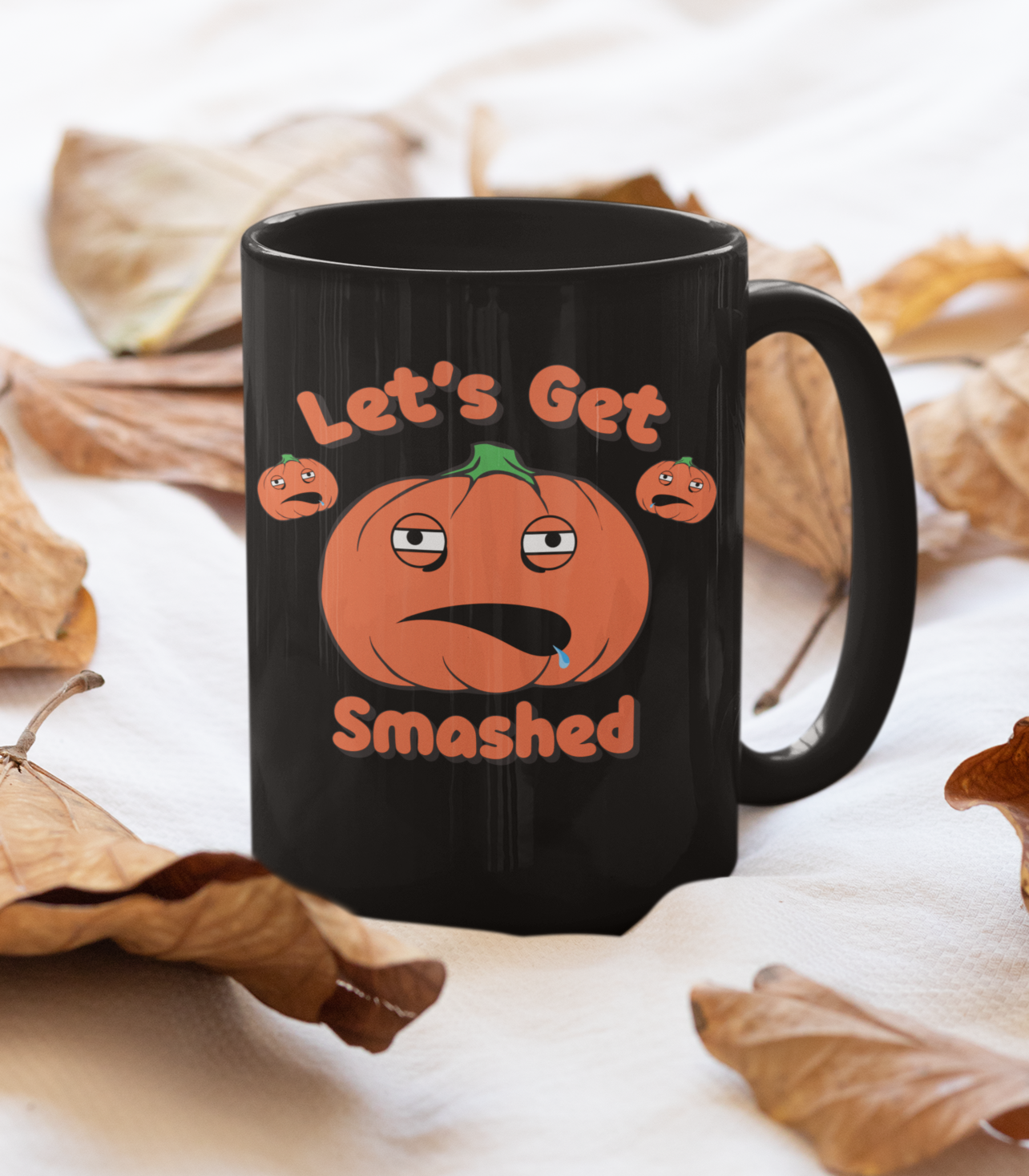 Black mug with a pumpkin saying let's get smashed - HighCiti