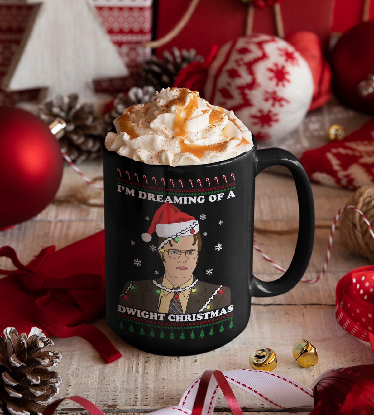 Black mug with dwight from the office saying I'm dreaming of a dwight christmas - HighCiti