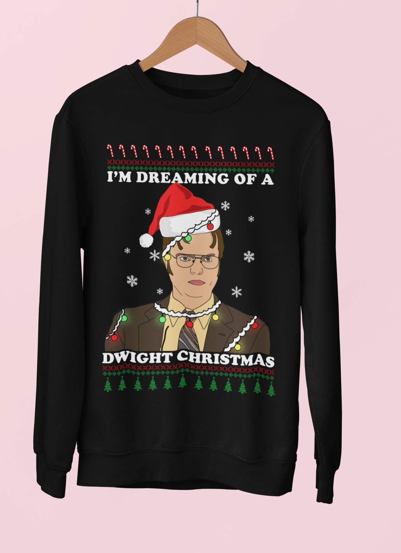 Black sweatshirt with dwight from the office saying I'm dreaming of a dwight christmas - HighCiti