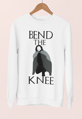 White sweatshirt with jon snow saying bend the knee - HighCiti
