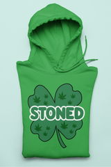Green hoodie with a four leaf clover saying stoned - HighCiti