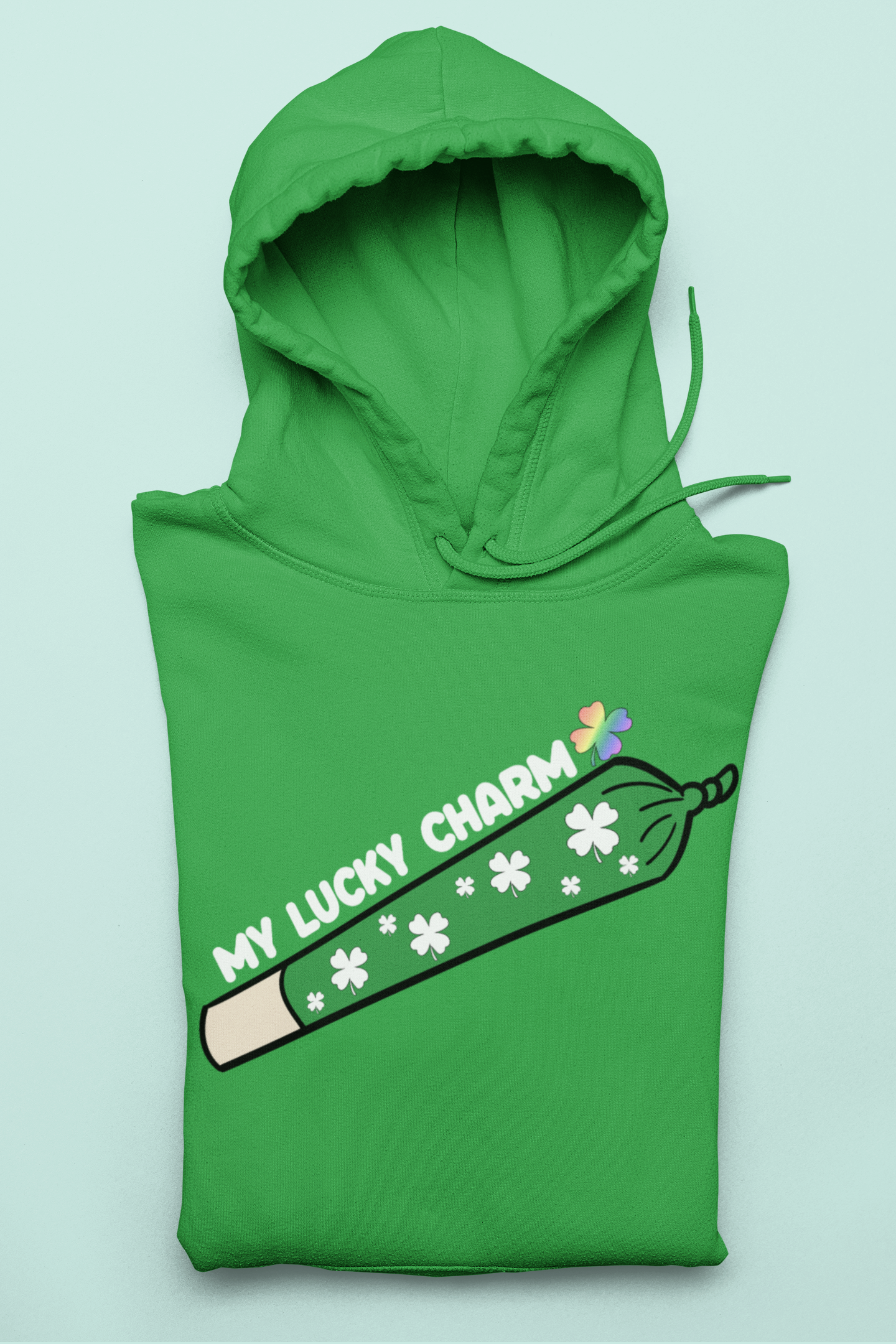 Green hoodie with a joint saying my lucky charm - HighCiti