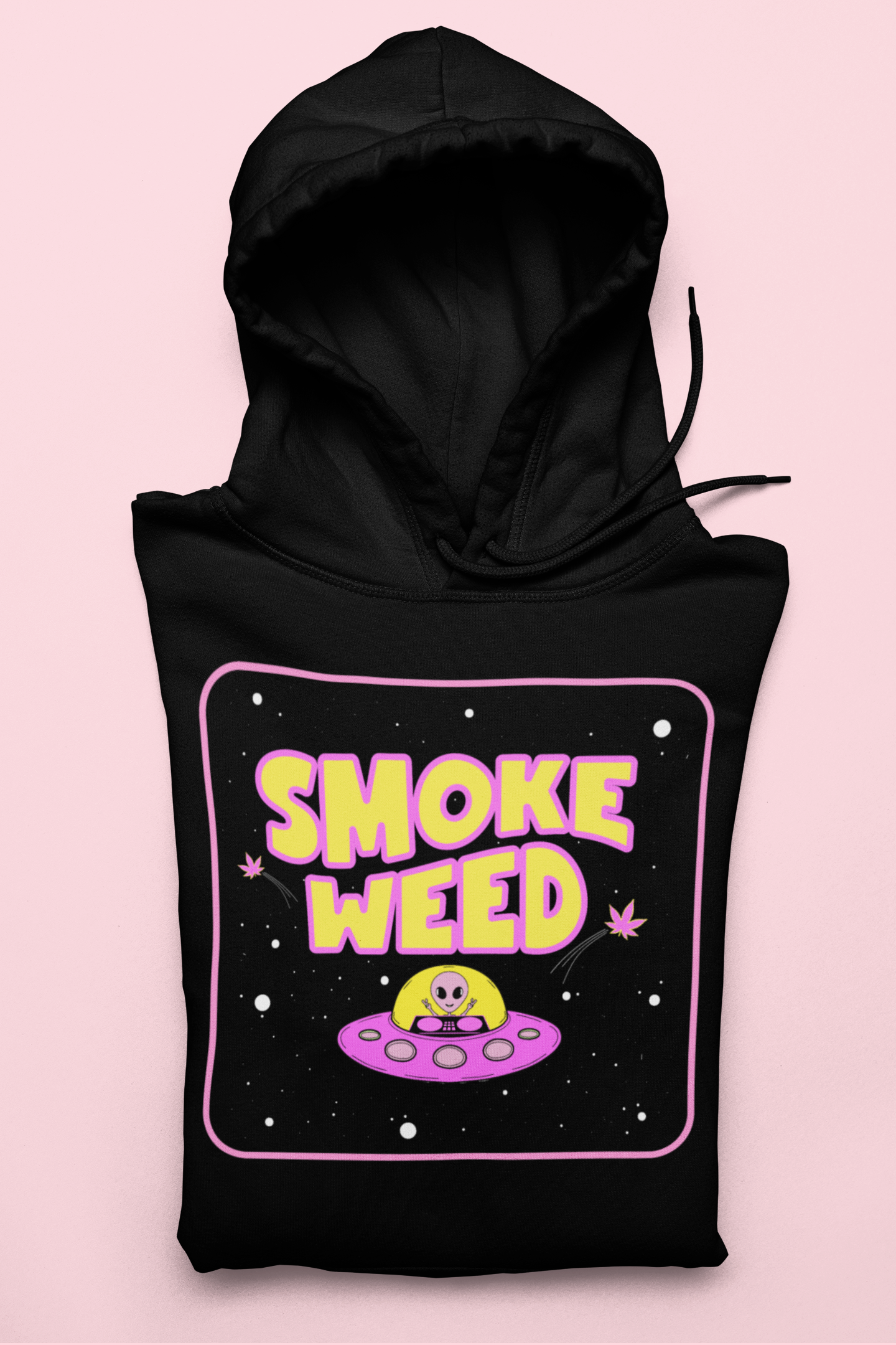Black hoodie with a dj alien saying smoke weed - HighCiti