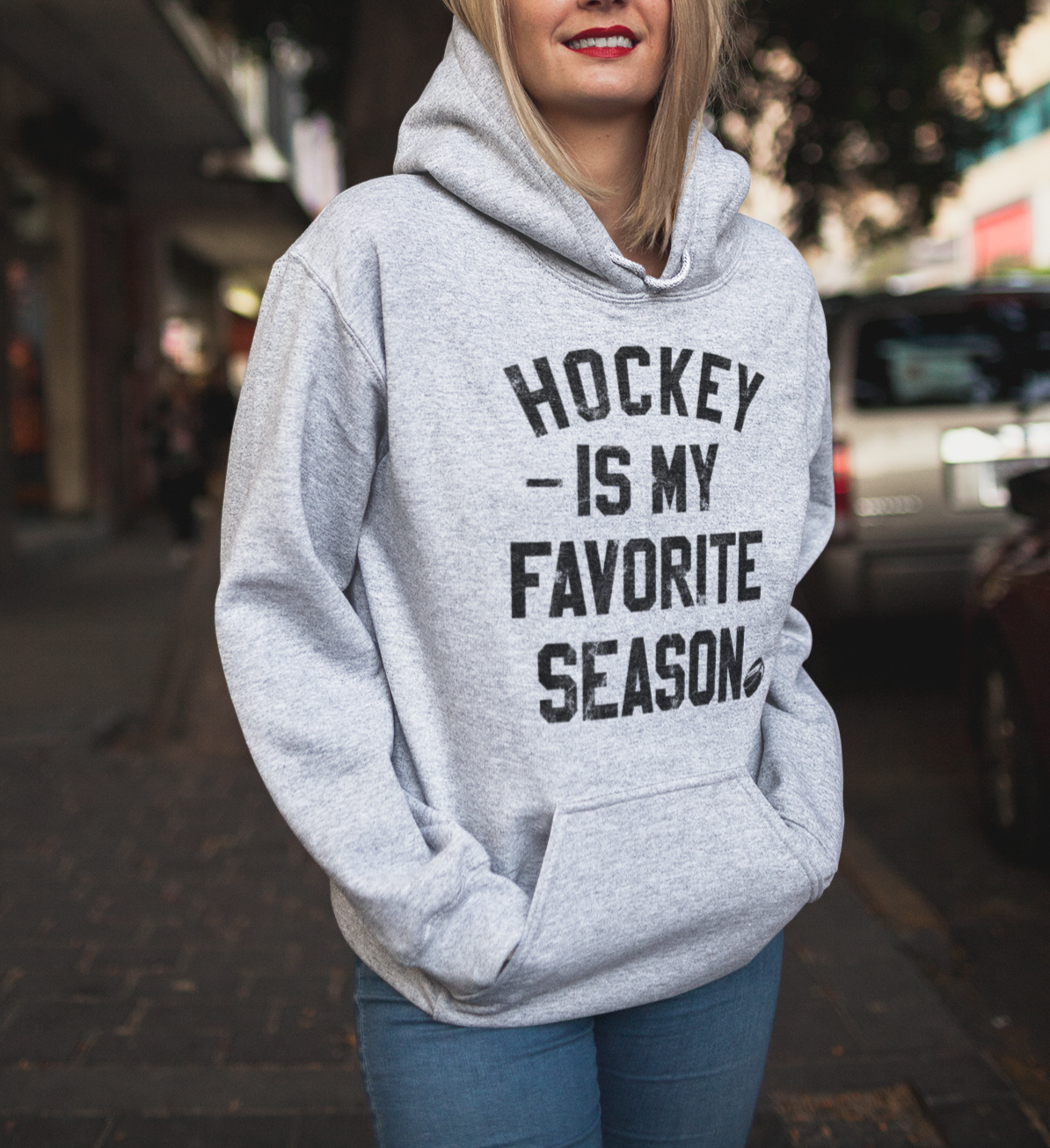 Grey hoodie saying hockey is my favorite season - HighCiti