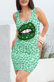 Green cheetah dress with shamrock lips - HighCiti