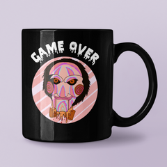 Black mug with puppet from saw saying game over - HighCiti