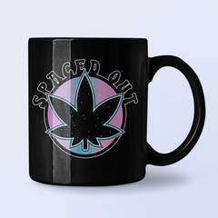 black mug with a weed leaf that says spaced out - HighCiti
