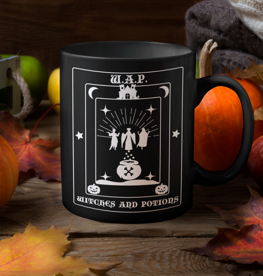 Black mug with a tarot card saying wap witches and potions - HighCiti