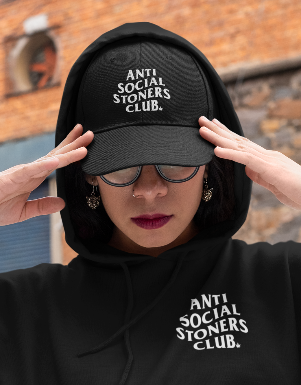 Black baseball hat saying anti social stoners club - HighCiti