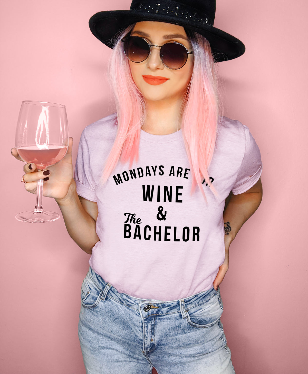 Heather lilac shirt that says mondays are for wine and the bachelor - HighCiti