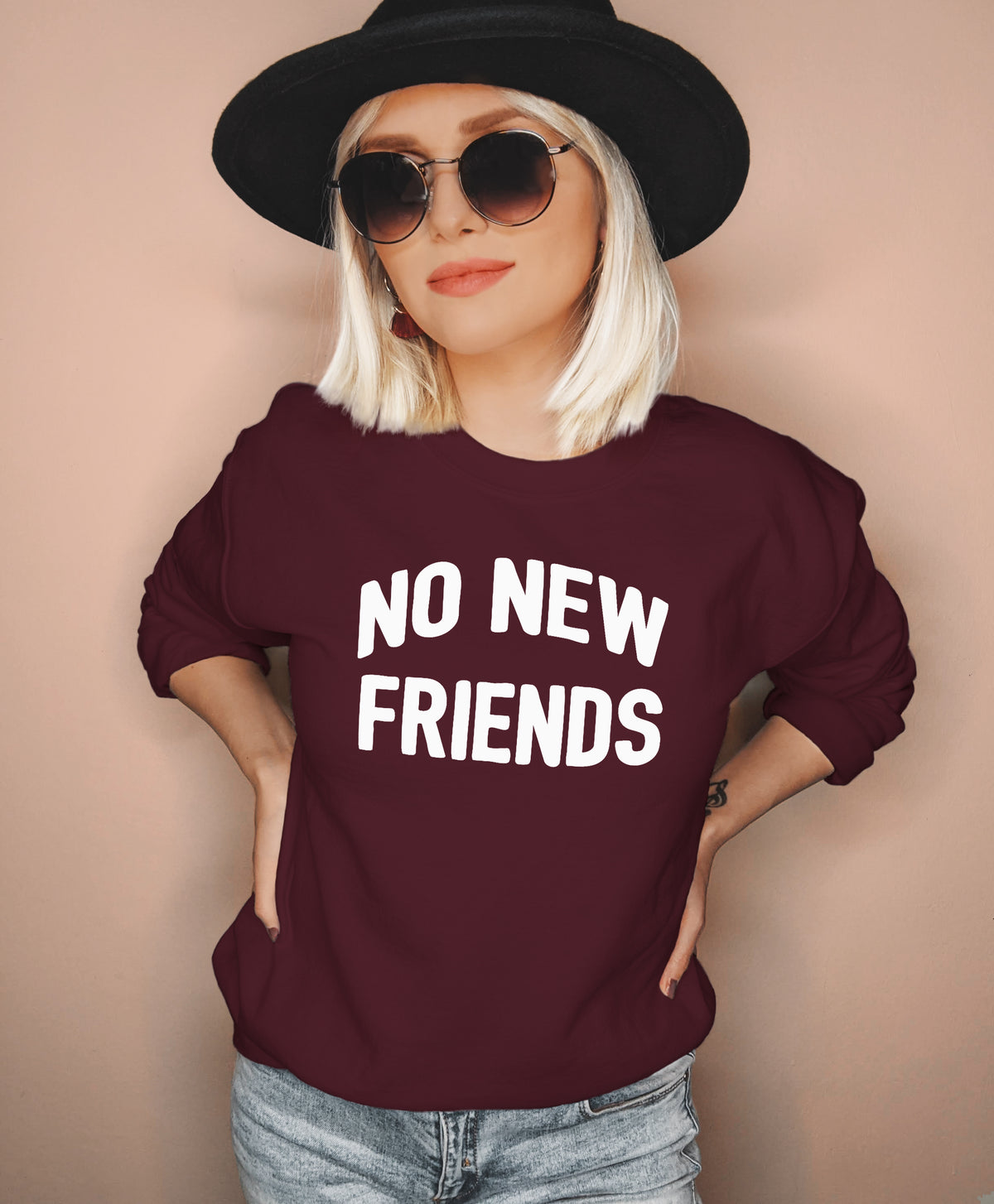 Maroon sweatshirt that says no new friends - HighCiti