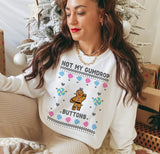 white sweatshirt with a gingerbread that says not my gumdrop buttons - HighCiti