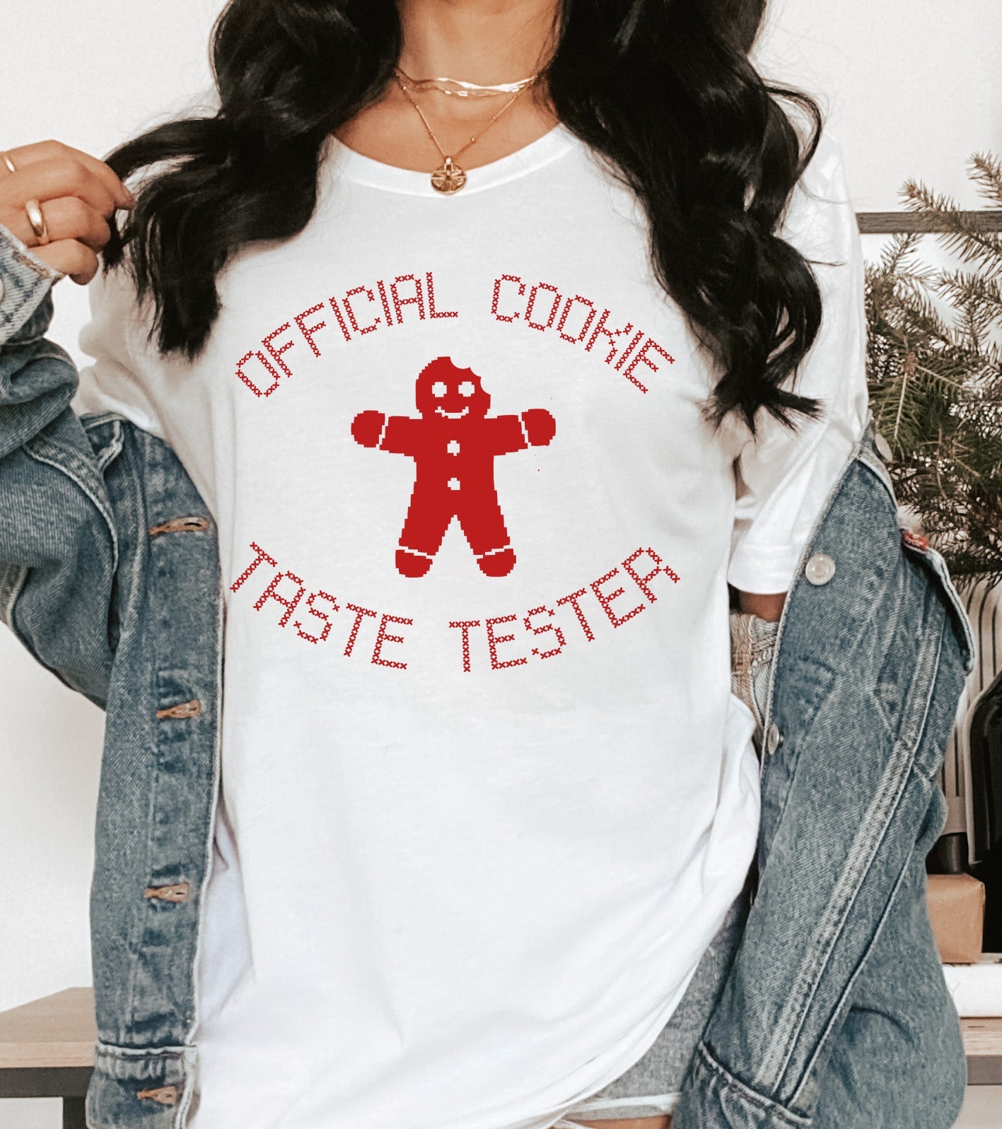 white shirt with a gingerbread man saying official cookie taste tester - HighCiti