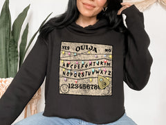 Black crop hoodie with a strange things ouija board - HighCiti