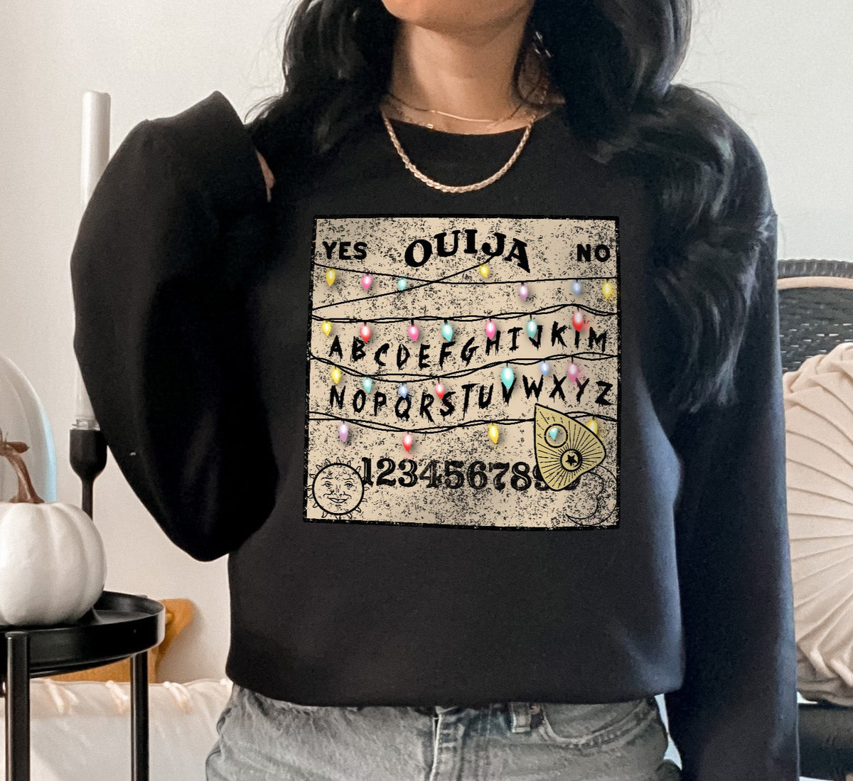Black sweater with a strange things ouija board - HighCiti