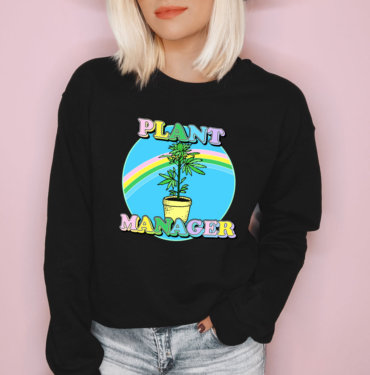 Black sweatshirt with a marijuana plant saying plant manager - HighCiti
