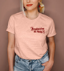 Heather peach shirt with flowers that says productive as fuck - HighCiti