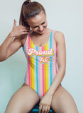 Rainbow stripes swimsuit saying proud af - HighCiti