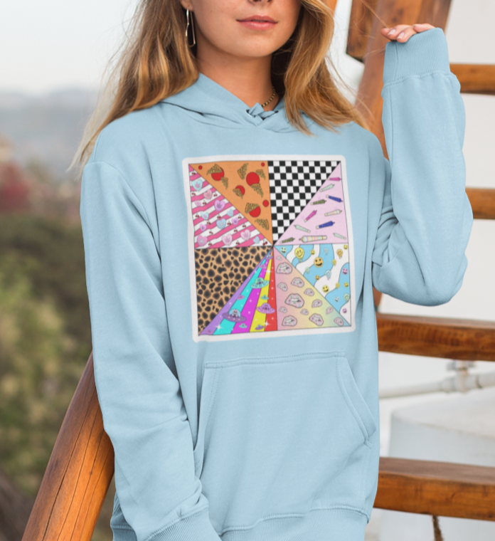 Light blue hoodie with trippy stoner alien smiley face - HighCiti